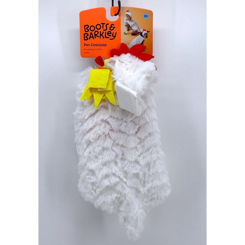 Boots & Barkley Chicken Pet Costume XS White Faux Fur Dog Cat 4 Piece Set